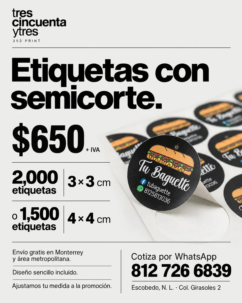 Paquete estrella de etiquetas con semicorte de 353 Print: $650 más IVA, envío local gratis