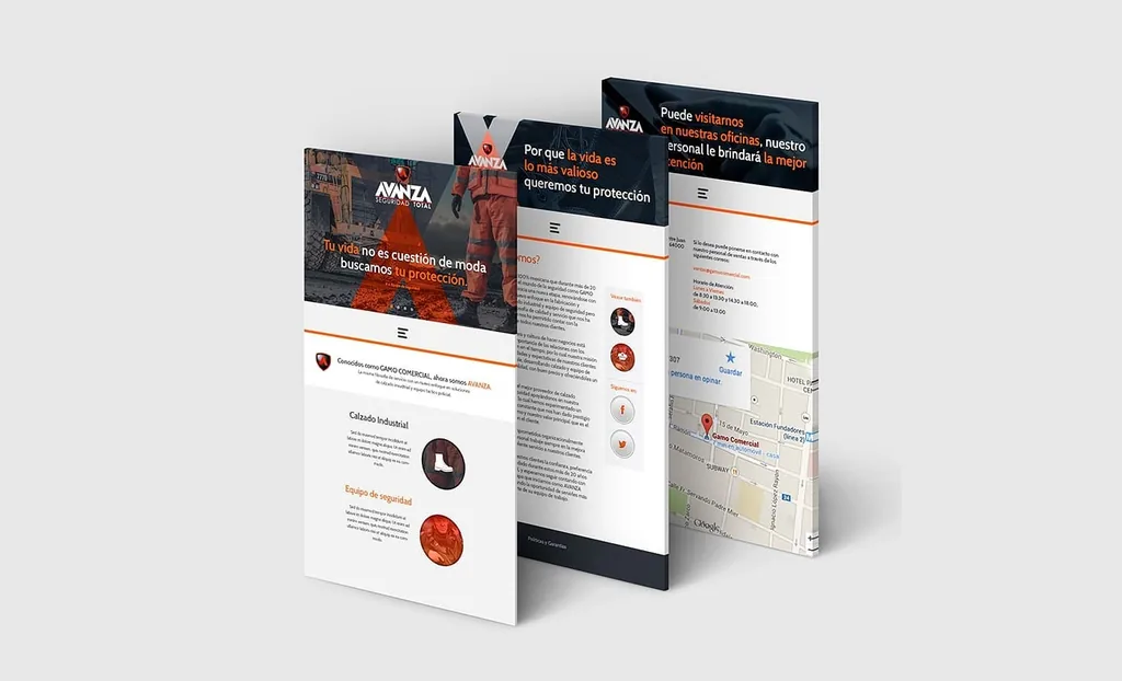 Diseño web de Avanza · páginas del sitio mostrado en una interfaz digital