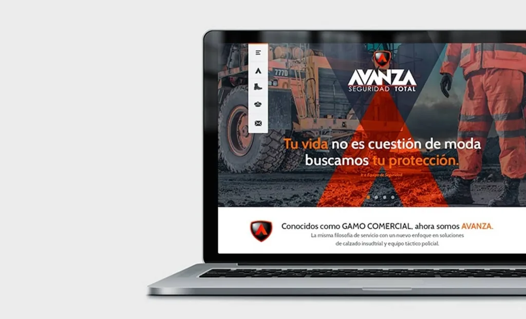 Diseño web de Avanza Seguridad Total mostrado en una interfaz digital