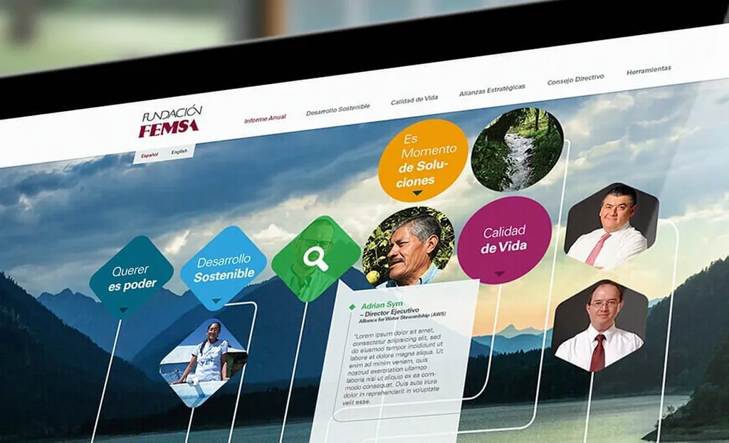Diseño web de Fundación FEMSA mostrado en una interfaz digital
