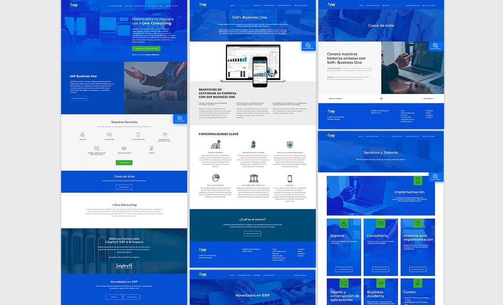 Diseño web de i-One Consulting · páginas del sitio mostrado en una interfaz digital