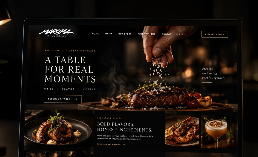 Diseño web de Maroma mostrado en una interfaz digital