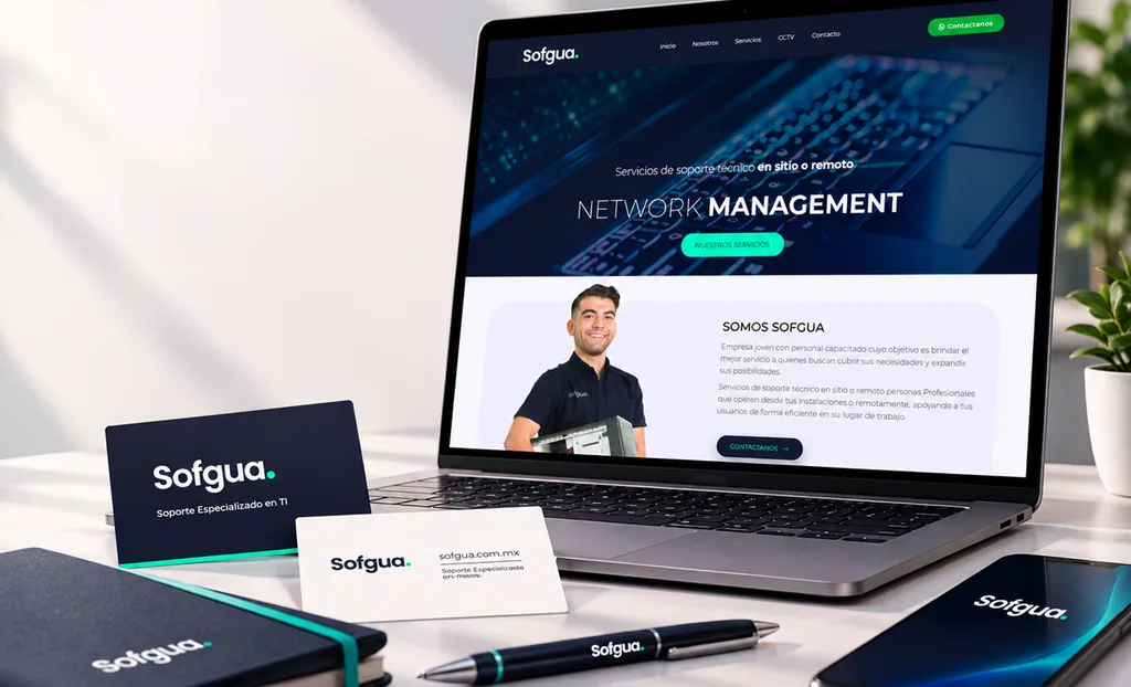 Diseño web de Sofgua mostrado en una interfaz digital