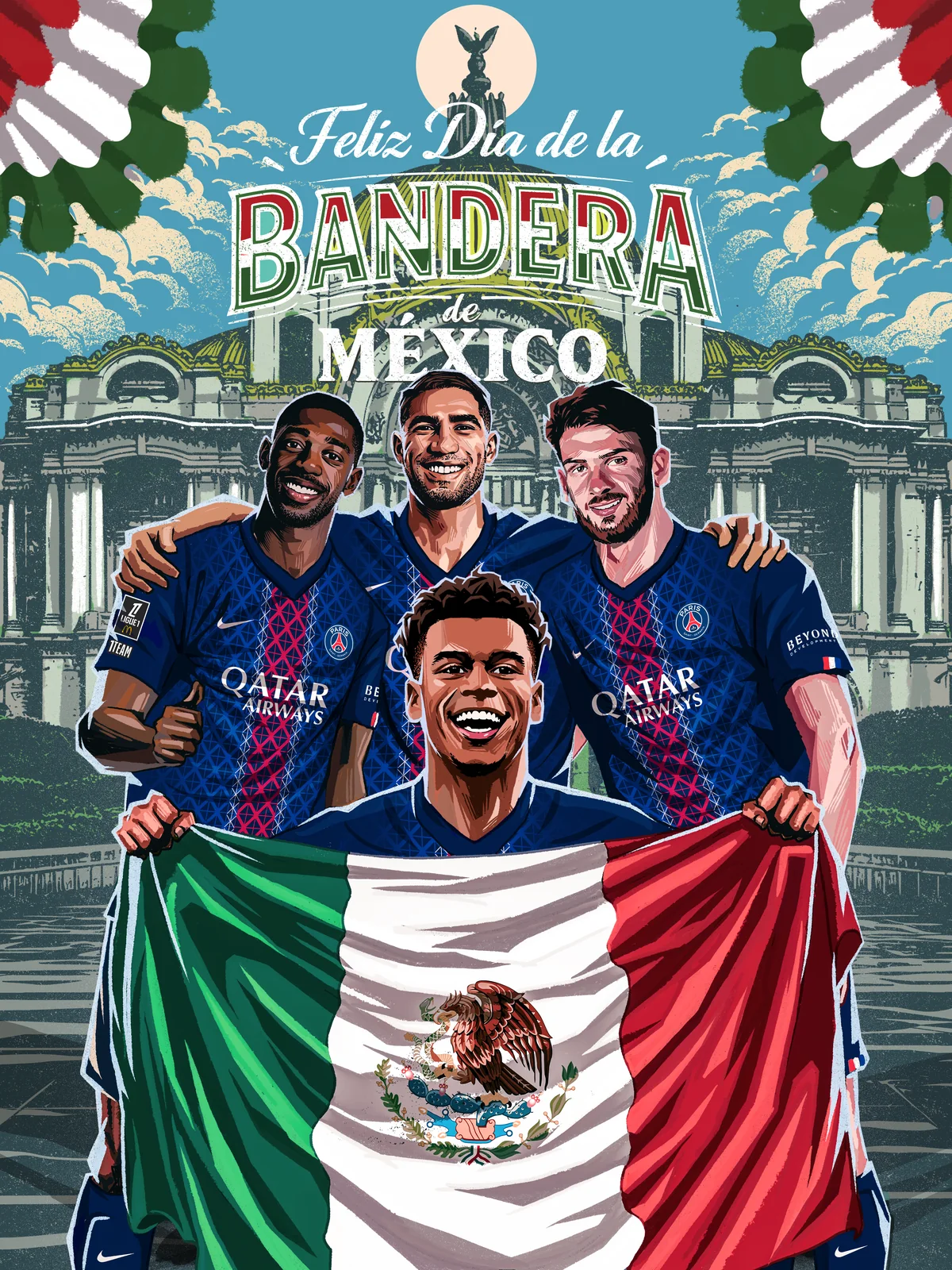 Día de la Bandera · Ilustración · PSG · Comunidad mexicana