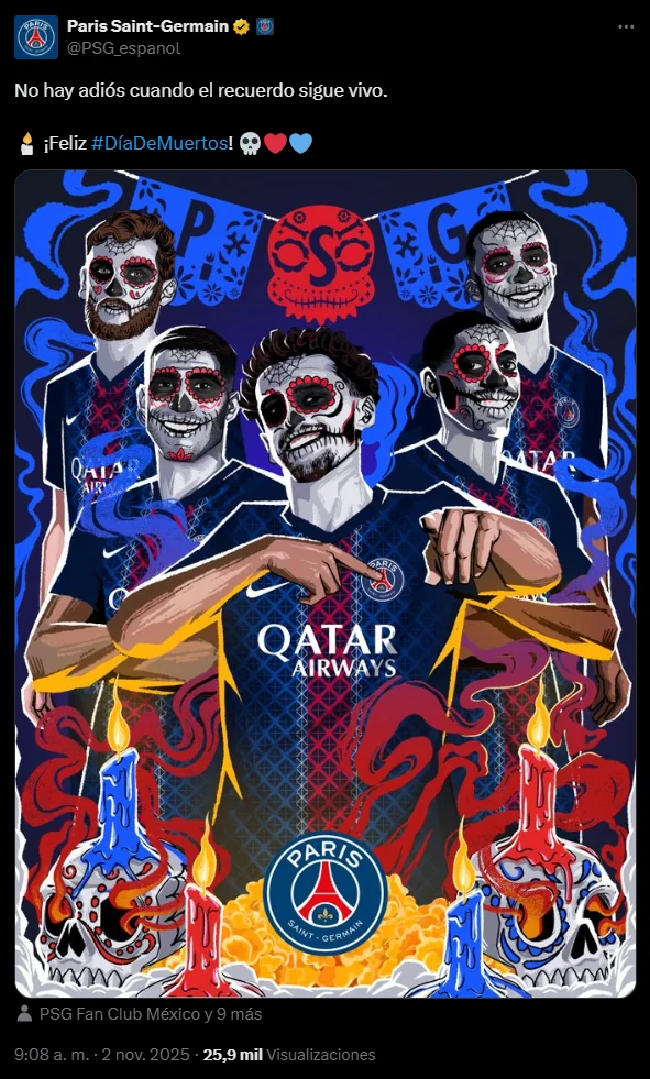 Día de Muertos · Publicación en X · PSG · Comunidad mexicana
