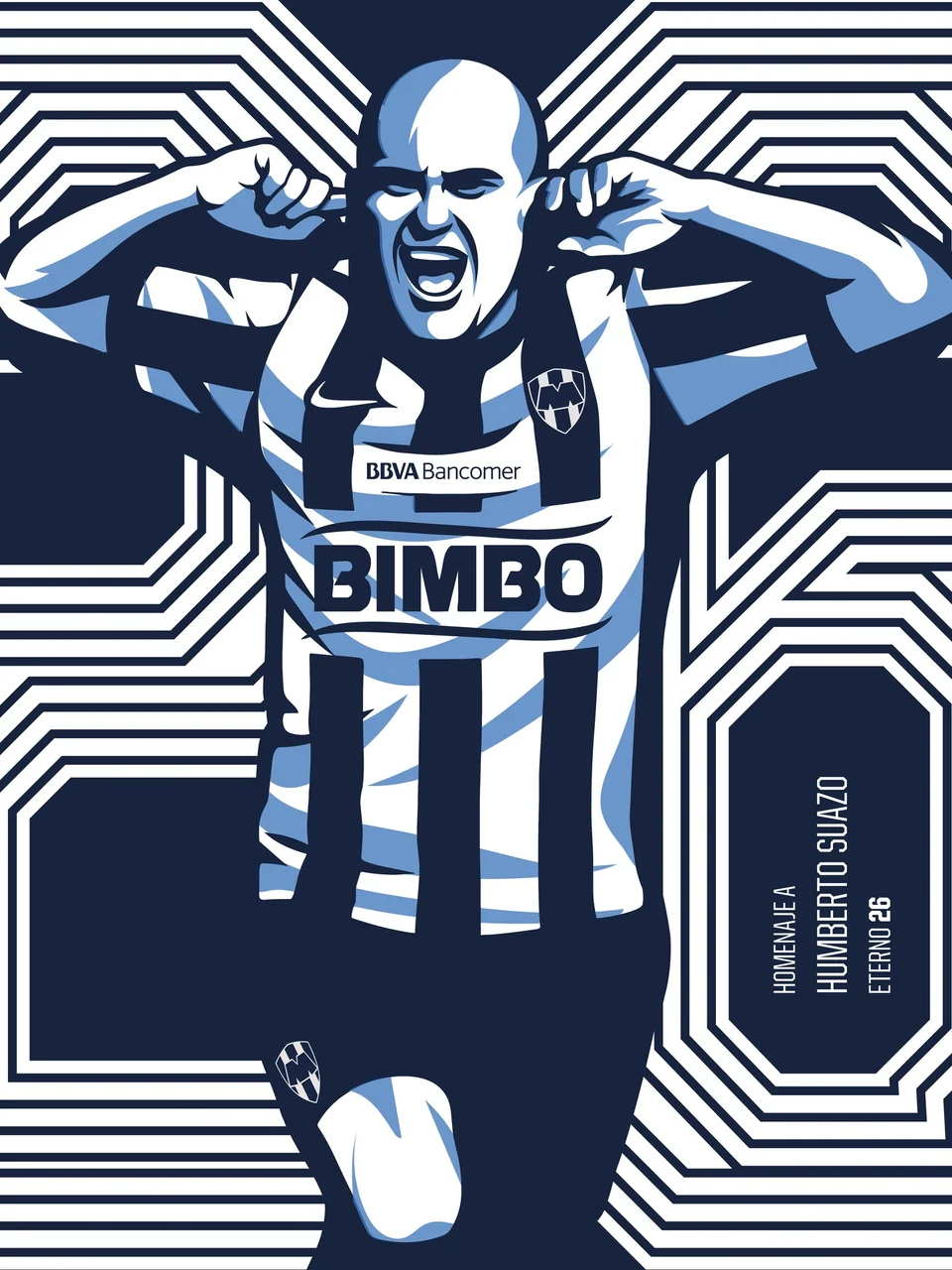 Retrato ilustrado de Humberto Suazo con camiseta de Monterrey