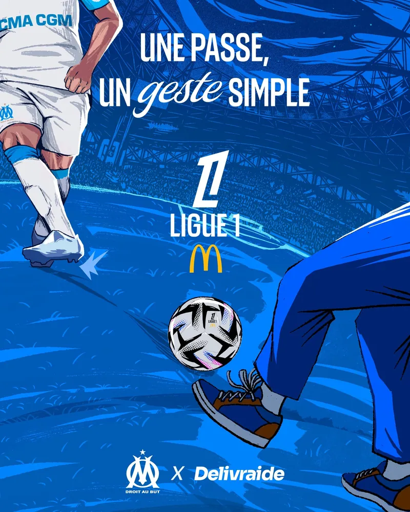 Campaña ilustrada de Ligue 1 con futbolistas y balón