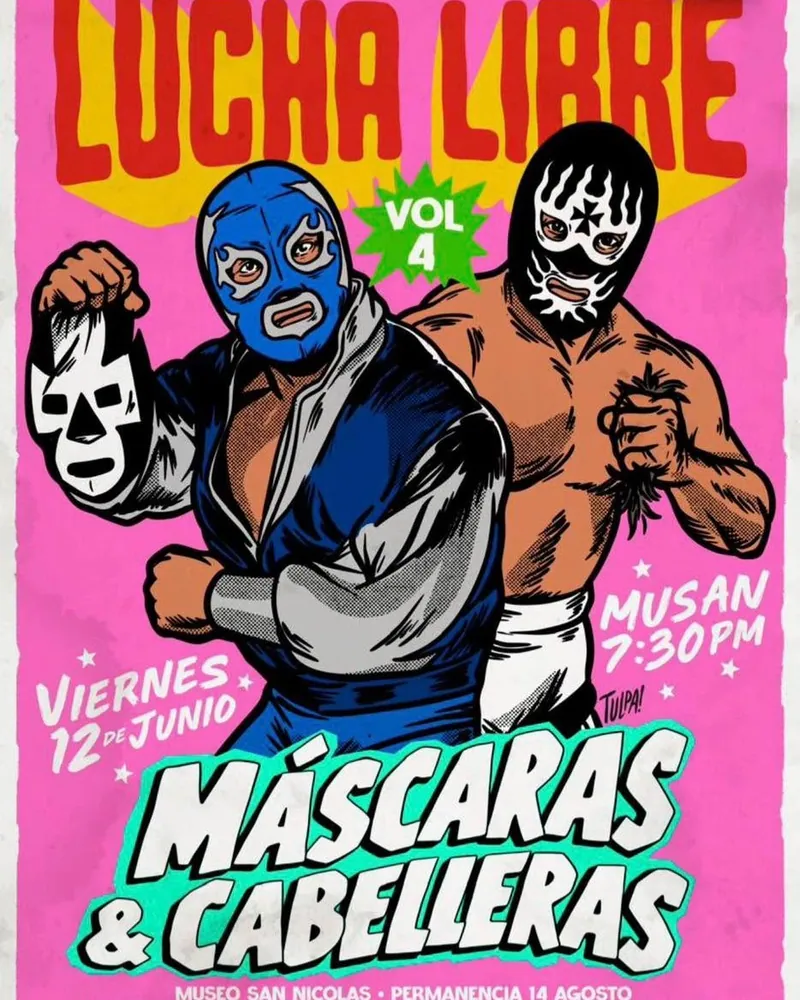 Cartel ilustrado de lucha libre Máscaras contra Cabelleras