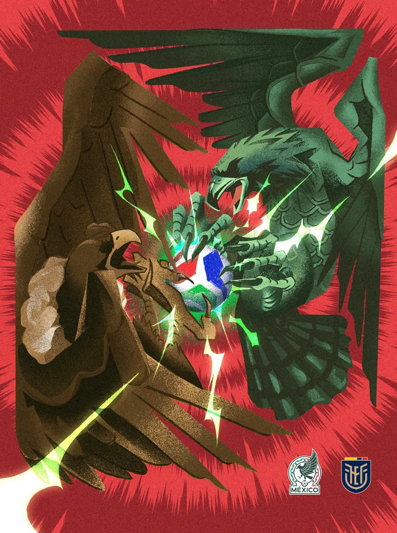 Ilustración de fútbol de México con águila y jugadores