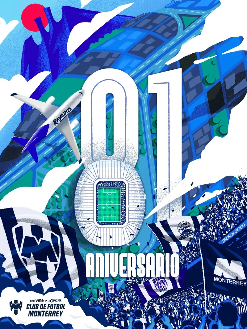 Composición ilustrada del aniversario 81 de Rayados