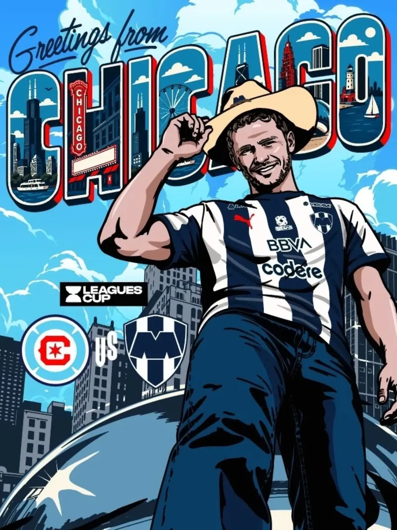 Jugador de Rayados y lettering de Chicago
