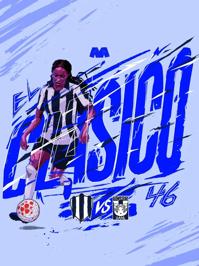 Futbolista de Rayados ilustrado para el Clásico