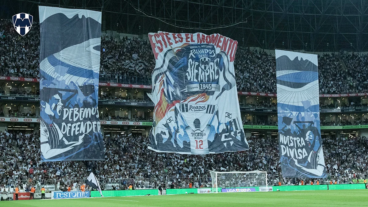 Three-part Rayados tifo in the stands