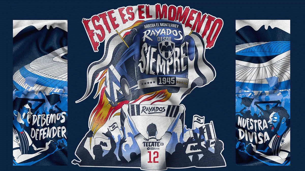 Three-part Rayados tifo design