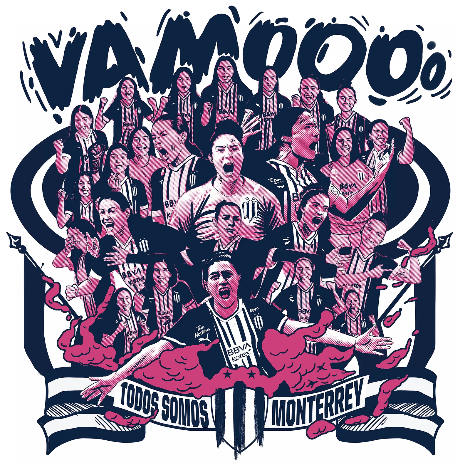Complete Rayadas tifo illustration