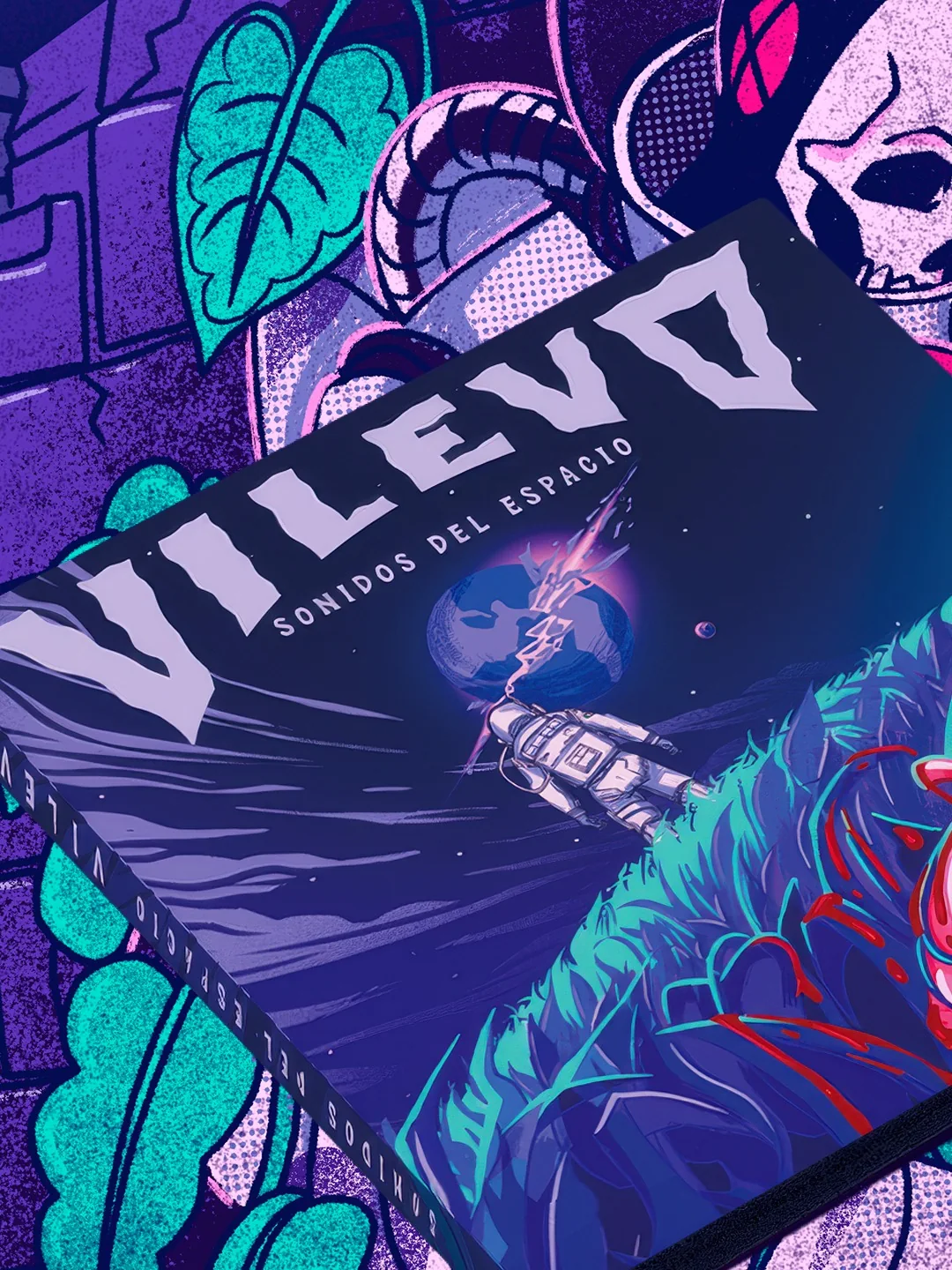 Portada del álbum Sonidos del Espacio de Vilevo sobre la ilustración del astronauta