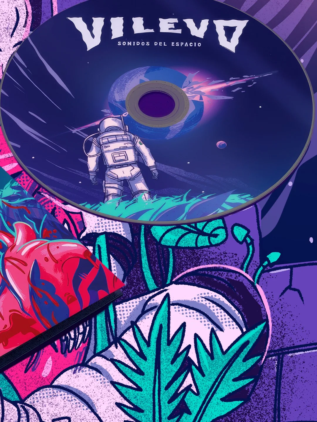 Disco de Sonidos del Espacio de Vilevo con arte de astronauta
